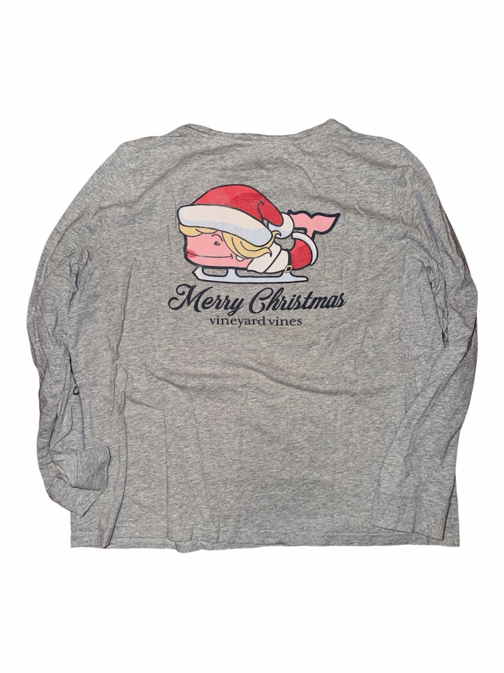 Vineyard Vines Women’s XL Gray LS Christmas Tee with Santa Whale Graphic